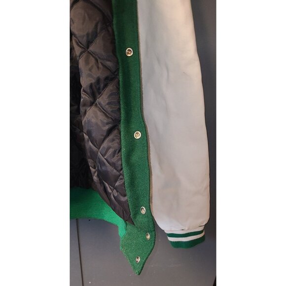Holloway Varsity Letterman Jacket XL Wool/Leather Green White, Snaps - Picture 4 of 6